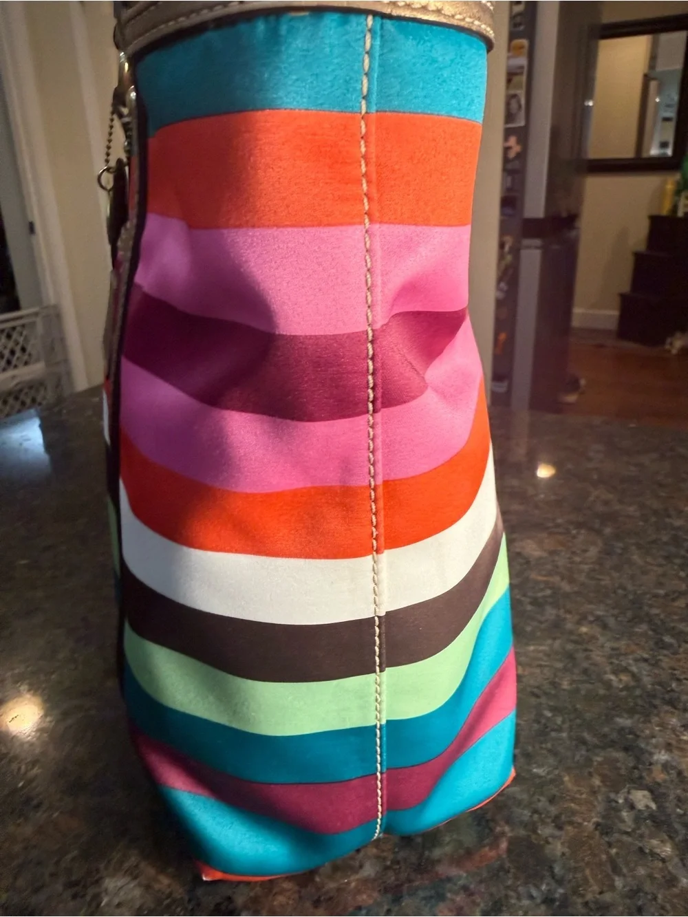 Coach Small Legacy Stripe Tote with Metallic Bronze Trim